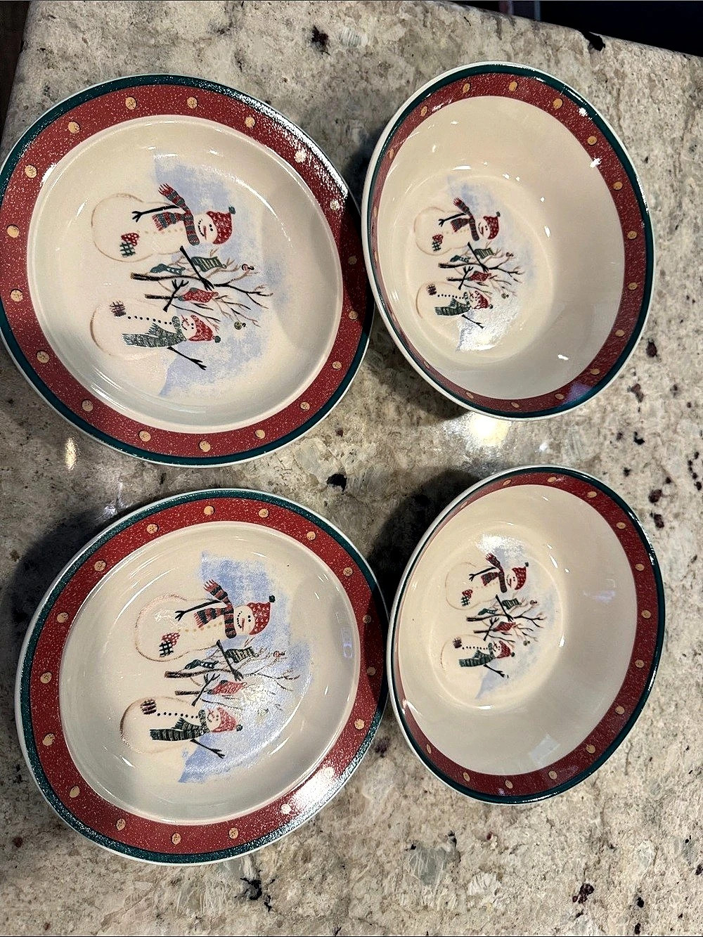 Royal Season Stoneware Winter Frost Set of 4 Holiday Snowman Dishes